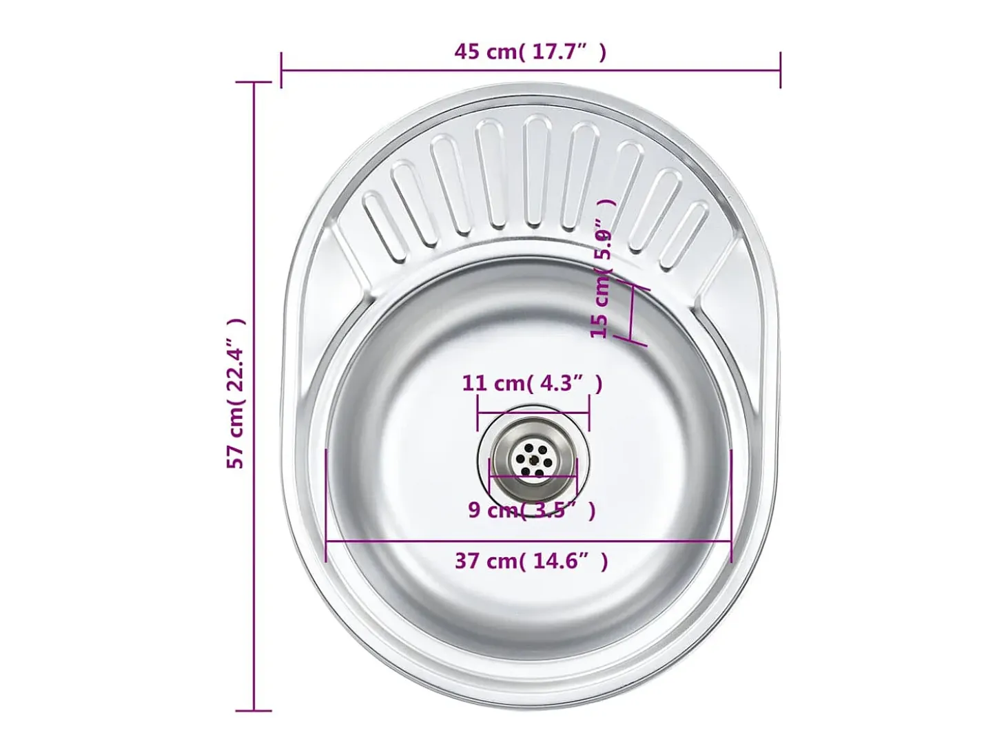 Fregadero de cocina con colador y sifón ovalado de acero inoxidable