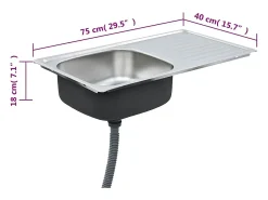 Fregadero de cocina con colador y sifón de acero inoxidable