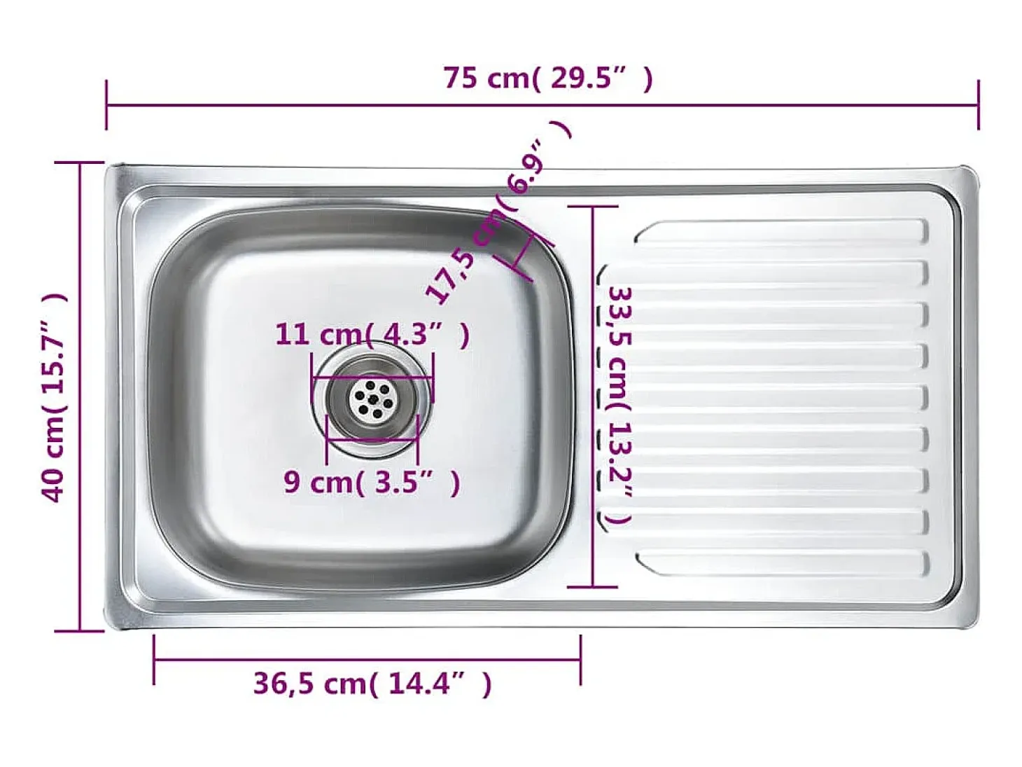 Fregadero de cocina con colador y sifón de acero inoxidable