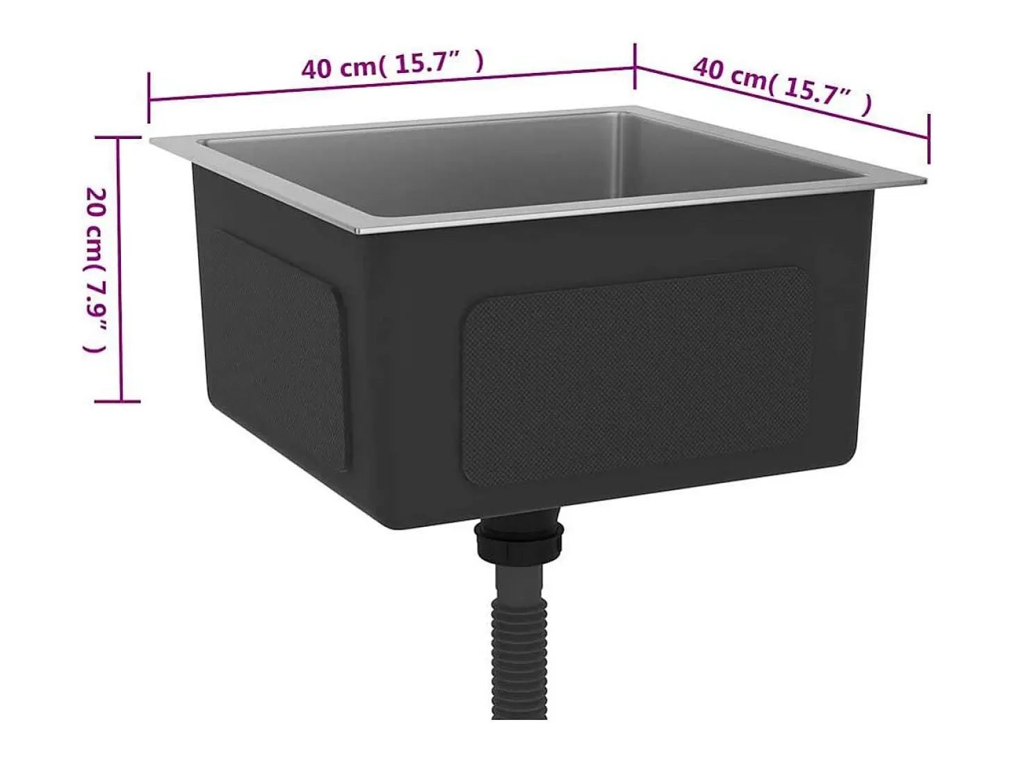 Fregadero de cocina de acero inoxidable negro hecho a mano