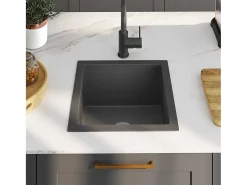 Fregadero de cocina de acero inoxidable negro hecho a mano