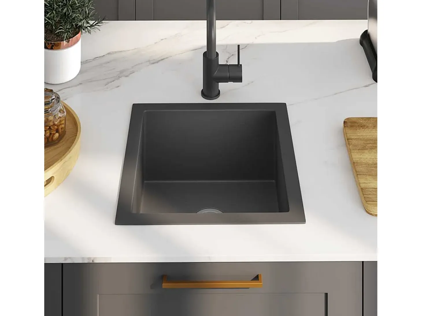 Fregadero de cocina de acero inoxidable negro hecho a mano