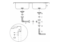 Fregadero de cocina de doble seno plateado de acero inoxidable de 800x500x155 mm.