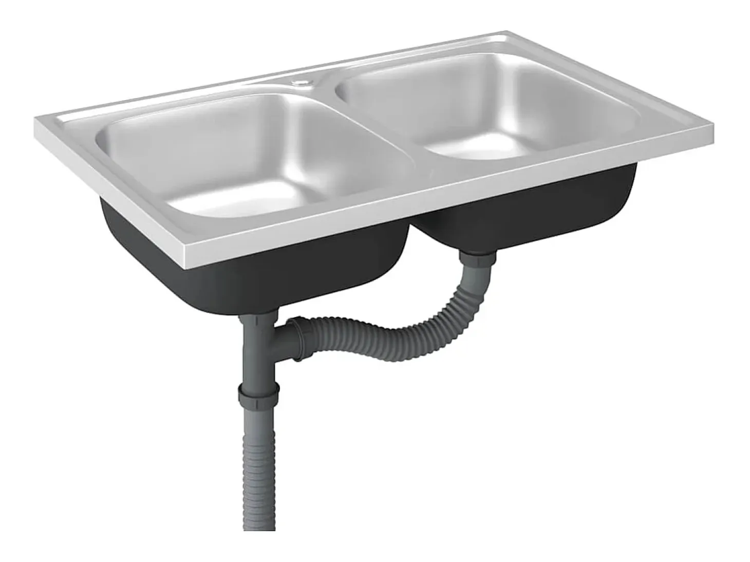 Fregadero de cocina de doble seno plateado de acero inoxidable de 800x500x155 mm.