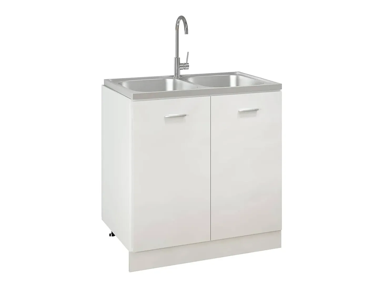 Fregadero de cocina de doble seno plateado de acero inoxidable de 800x500x155 mm.