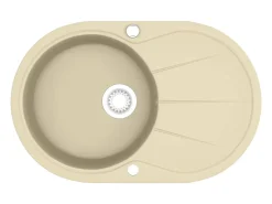 Fregadero de cocina de granito individual ovalado beige