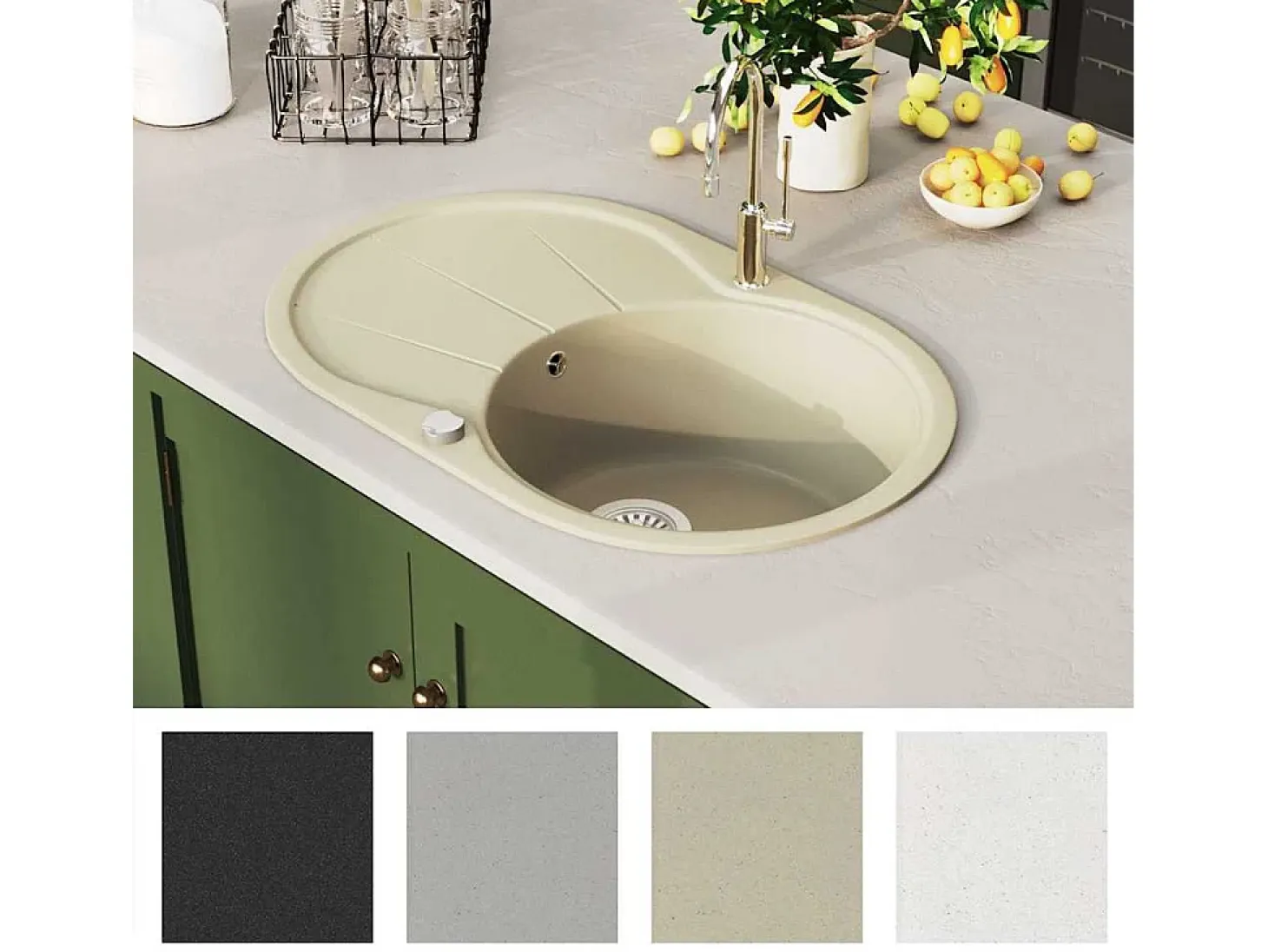 Fregadero de cocina de granito individual ovalado beige