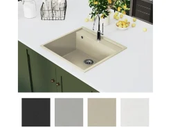 Fregadero de cocina de granito beige con orificio de rebose