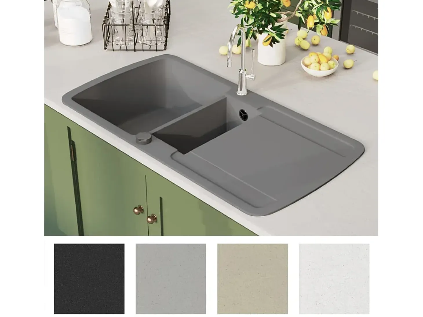 Fregadero de cocina de granito gris de dos senos