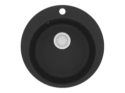 Fregadero de cocina de granito de un seno redondo negro
