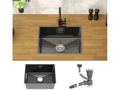Fregadero de cocina de un seno 50x40cm antracita lavabo con desagüe y rebosadero
