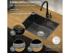 Fregadero de cocina de un seno 50x40cm antracita lavabo con desagüe y rebosadero