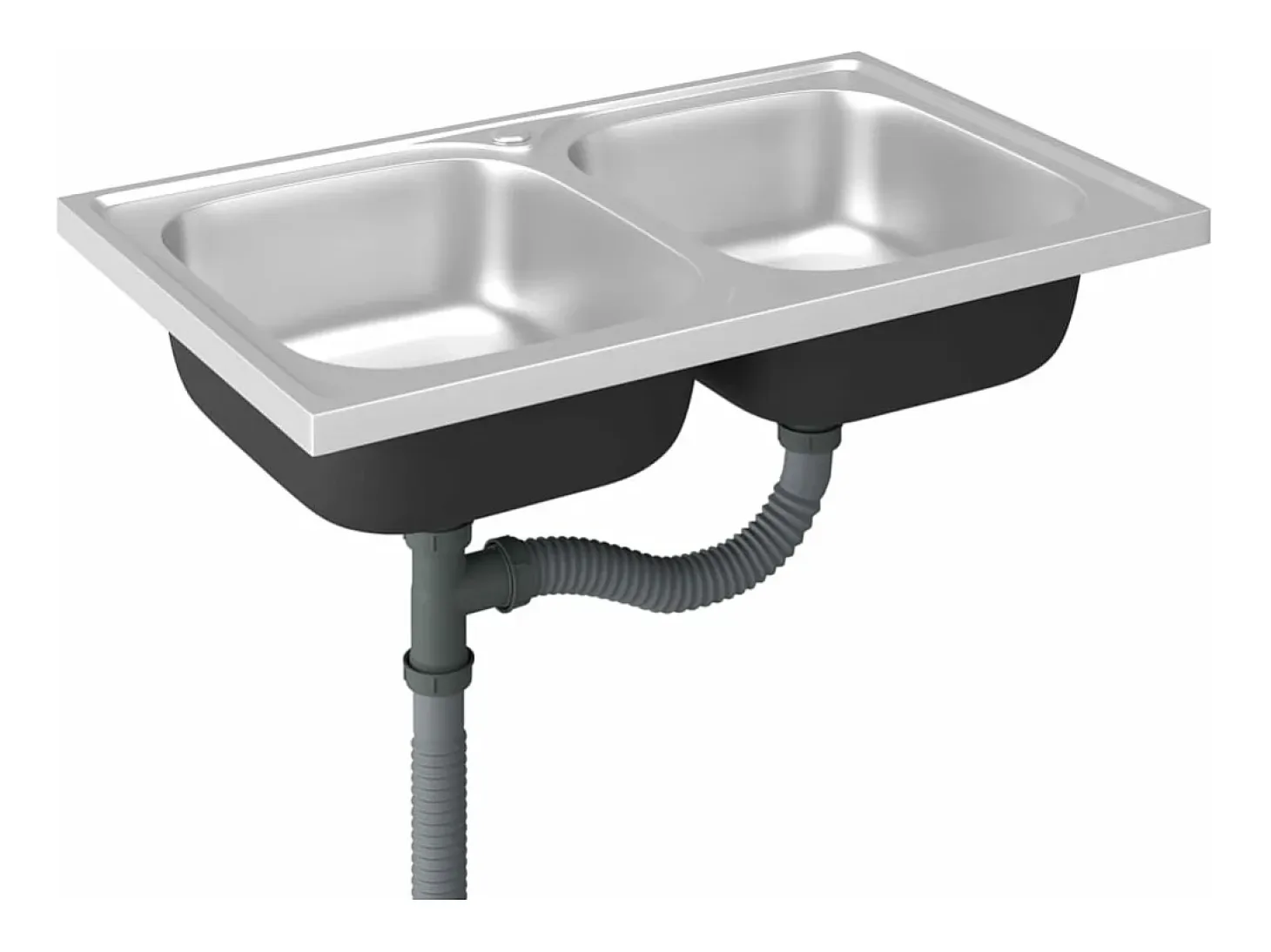 Fregadero de cocina doble seno acero inoxidable 800x500x155 mm ES467275