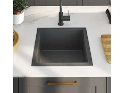 Fregadero de cocina hecho a mano de acero inoxidable negro