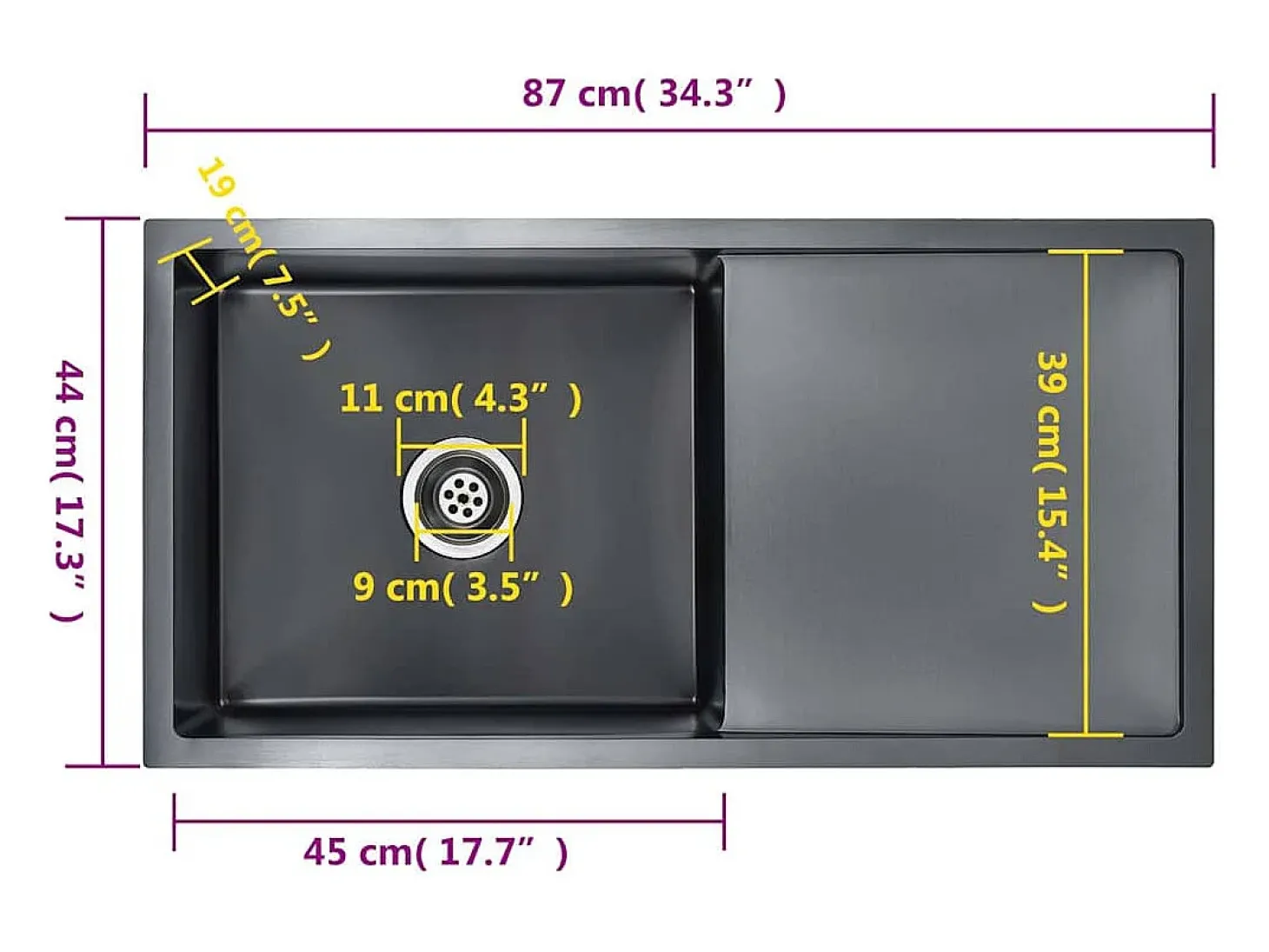Fregadero de cocina hecho a mano de acero inoxidable negro