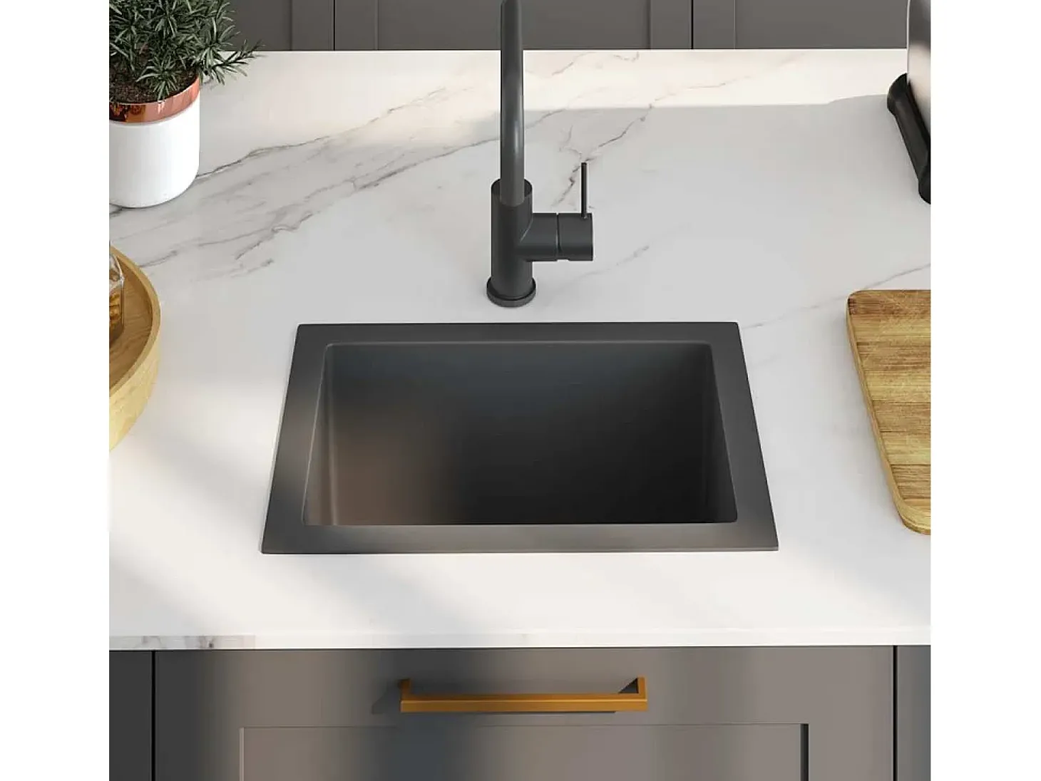 Fregadero de cocina hecho a mano de acero inoxidable negro