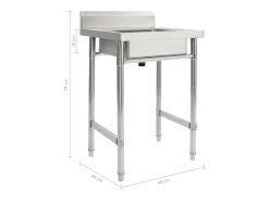 Fregadero de cocina profesional de un seno 60 x 60 cm acero inoxidable 02_0002331