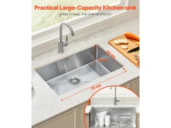 Fregadero de Cocina SucceBuy Fregadero de Cocina de 70 cm, de un Seno y Bajo Encimera, de Acero Inoxidable