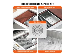 Fregadero de Cocina SucceBuy Estilo Rústico, de Acero Inoxidable 304, de un Solo Seno, 76 x 56 x 23 Cm