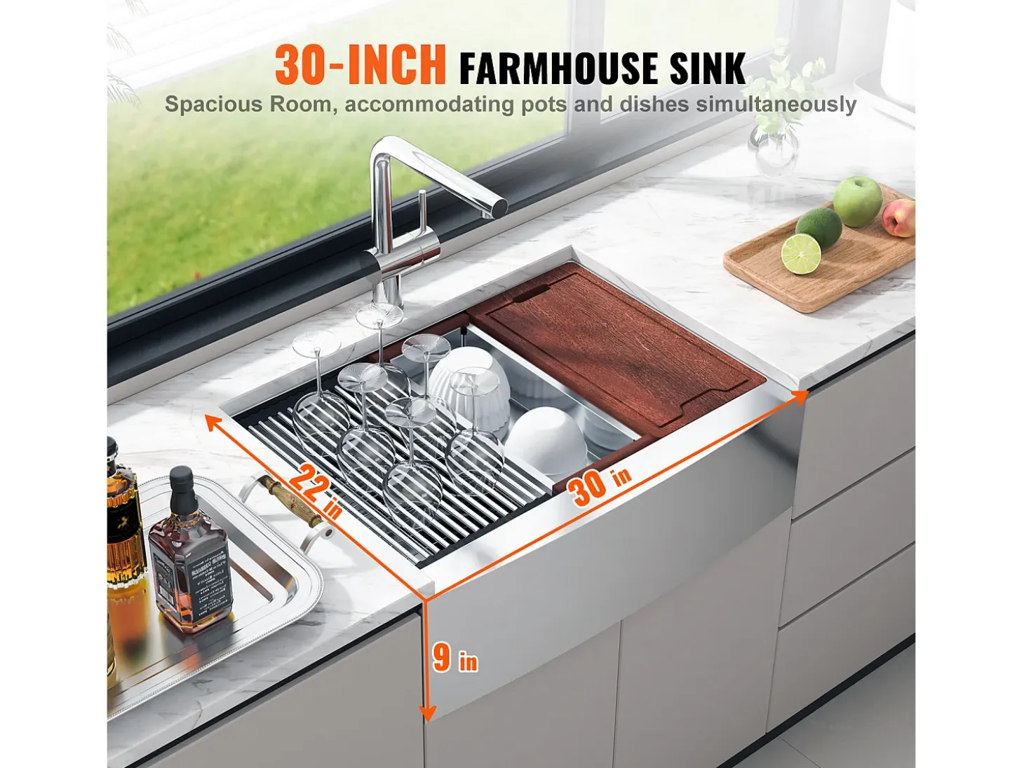 Fregadero de Cocina SucceBuy Estilo Rústico, de Acero Inoxidable 304, de un Solo Seno, 76 x 56 x 23 Cm