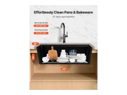 Fregadero de Cocina SucceBuy Moderno en Granito de 83,8 cm, Fregadero bajo Encimera de Cubeta Grande Simple, Cubeta Lavadora con Múltiples Accesorios