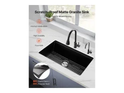 Fregadero de Cocina SucceBuy Moderno en Granito de 83,8 cm, Fregadero bajo Encimera de Cubeta Grande Simple, Cubeta Lavadora con Múltiples Accesorios