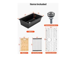 Fregadero de Cocina SucceBuy Moderno en Granito de 83,8 cm, Fregadero bajo Encimera de Cubeta Grande Simple, Cubeta Lavadora con Múltiples Accesorios