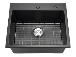 Fregadero de Cocina SucceBuy Moderno en Granito de 63,5 cm, Fregadero de Sobremesa de Cubeta Grande Simple, Cubeta Lavadora Empotrable con Múltiples Accesorios