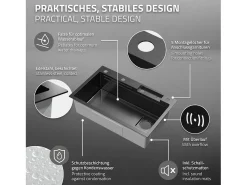 Fregadero de cocina 75x46 cm lavabo rectangular antracita acero con accesorios