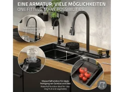 Fregadero de cocina 75x46 cm lavabo rectangular antracita acero con accesorios
