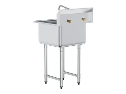 Fregadero de Servicio, SucceBuy, 53.3x104.1CM, Fregadero de Servicio y Preparación de un Compartimento con Protector Contra Salpicaduras de Acero Inoxidable
