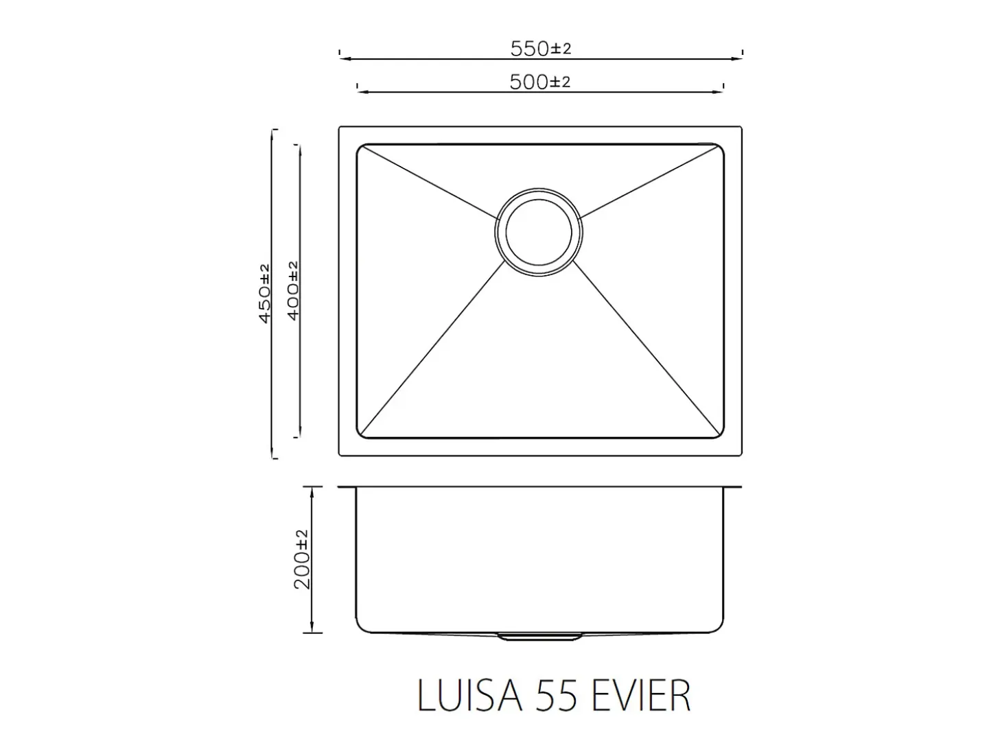 Fregadero Luisa 1 cubeta 55x45 en acero inoxidable gris gun metal Essebagno