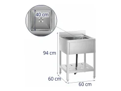 Fregadero profesional de un seno 40 x 40 x 25 cm acero inoxidable 14_0000162