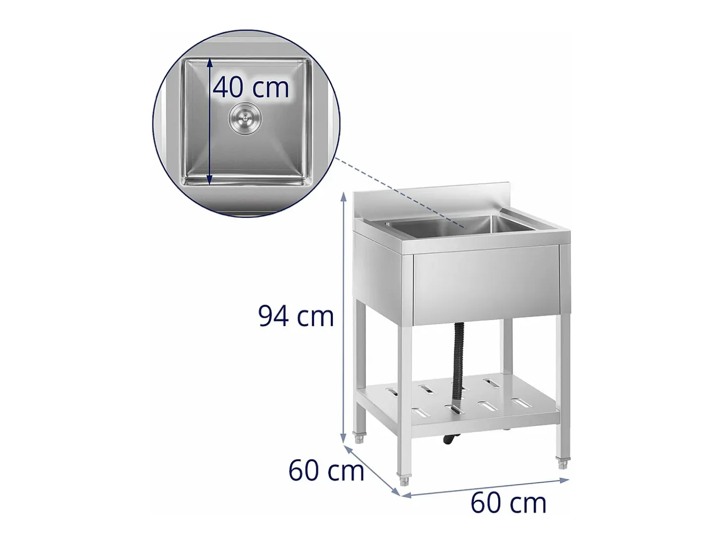 Fregadero profesional de un seno 40 x 40 x 25 cm acero inoxidable 14_0000162
