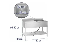 Fregadero profesional de un seno 49 x 42 x 24 cm acero inoxidable 14_0000163