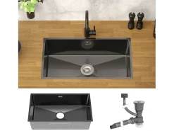 Fregadero XXL de cocina un seno 70x40cm antracita lavabo con desagüe/rebosadero