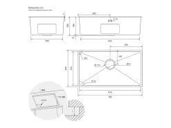 Fregadero XXL de cocina un seno 70x40cm plateado lavabo con desagüe y rebosadero