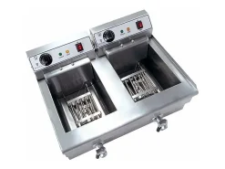 Freidora de acero inoxidable con 2 depósitos de 16 litros resistencia extraíble grifo de vaciado modelo profesional 380V 3614029
