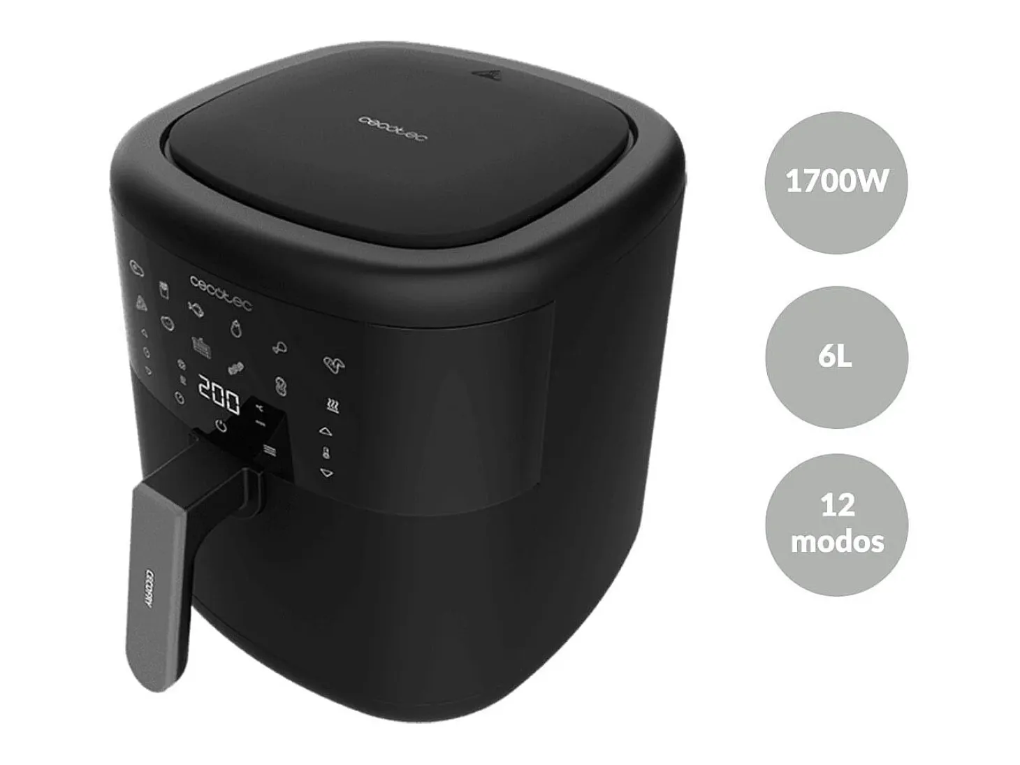 Freidora de aire Cecotec Cecofry Bombastik 6000 1700W 6L 12 modos de cocinado negro