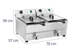 Freidora eléctrica profesional doble restaurante 2 x 3 200 watios 2 x 16 litros en total 2 x 12 litros termostato aceite 2 grifos acero inoxidable 14_0003982