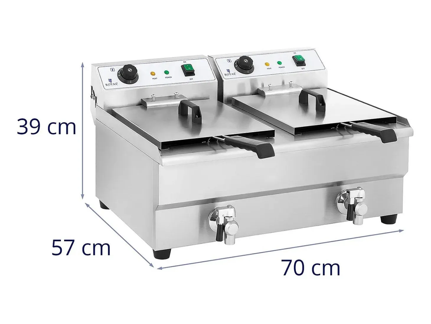 Freidora eléctrica profesional doble restaurante 2 x 3 200 watios 2 x 16 litros en total 2 x 12 litros termostato aceite 2 grifos acero inoxidable 14_0003982