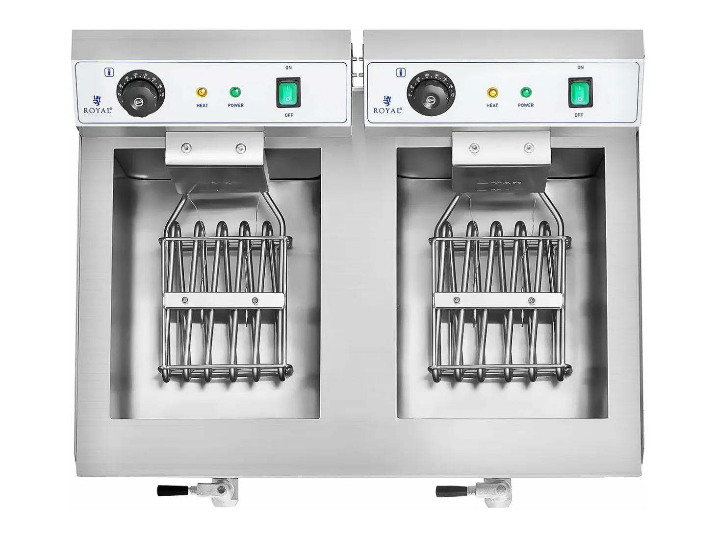 Freidora eléctrica profesional doble restaurante 2 x 3 200 watios 2 x 16 litros en total 2 x 12 litros termostato aceite 2 grifos acero inoxidable 14_0003982
