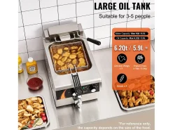 Freidora SucceBuy Comercial de Mostrador 8,5 L 1750 W, Diseñada para Uso Intensivo en Establecimientos de Comida Rápida