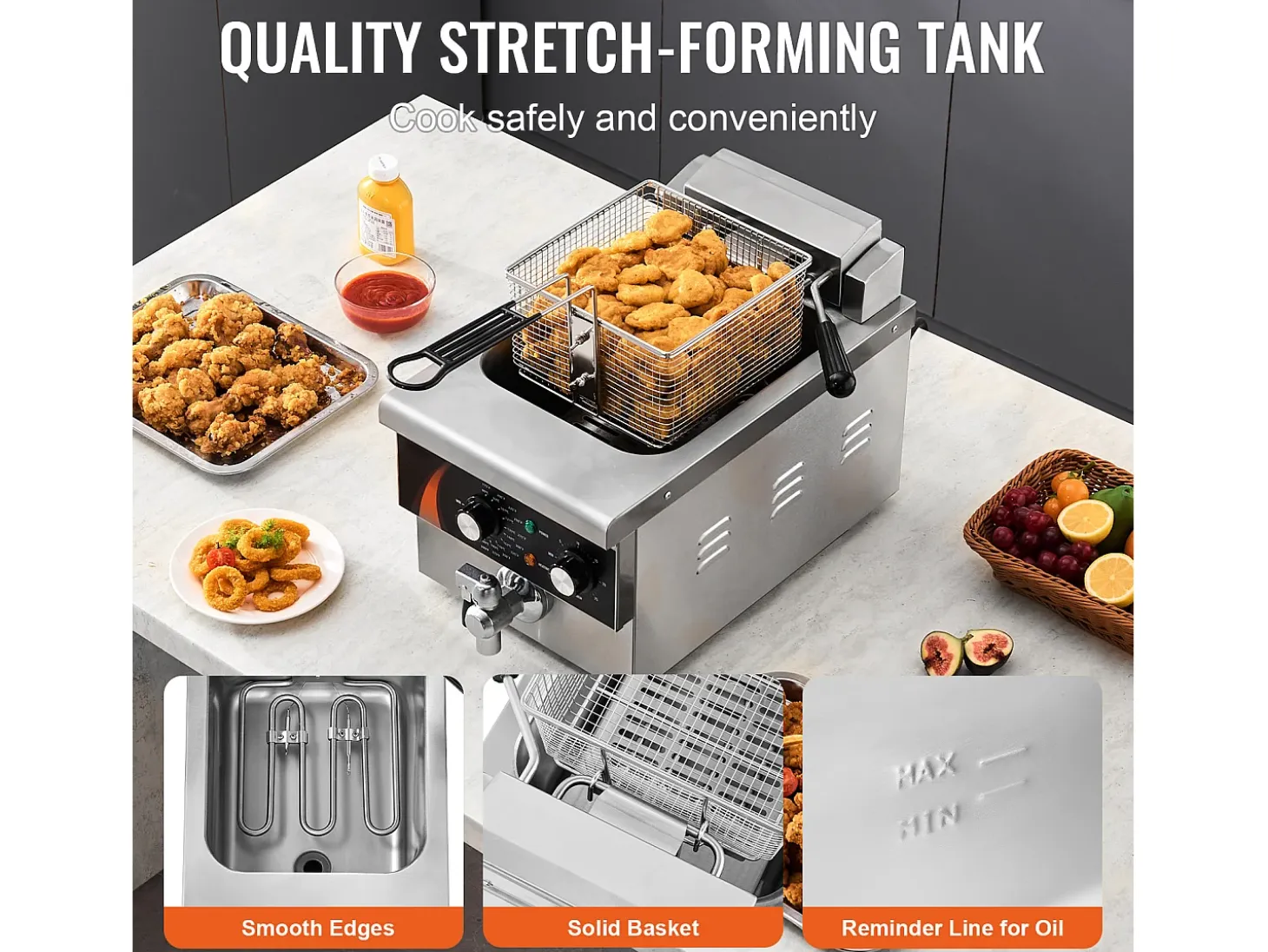 Freidora SucceBuy Comercial de Mostrador 8,5 L 1750 W, Diseñada para Uso Intensivo en Establecimientos de Comida Rápida