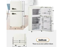 Frigorífico de 60L con 2 puertas e iluminación LED - Consumo energético 102 kWh/año - Blanco crema