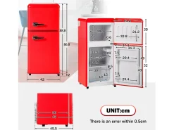 Frigorífico de 60L con 2 puertas e iluminación LED - Consumo energético 102 kWh/año - Rojo