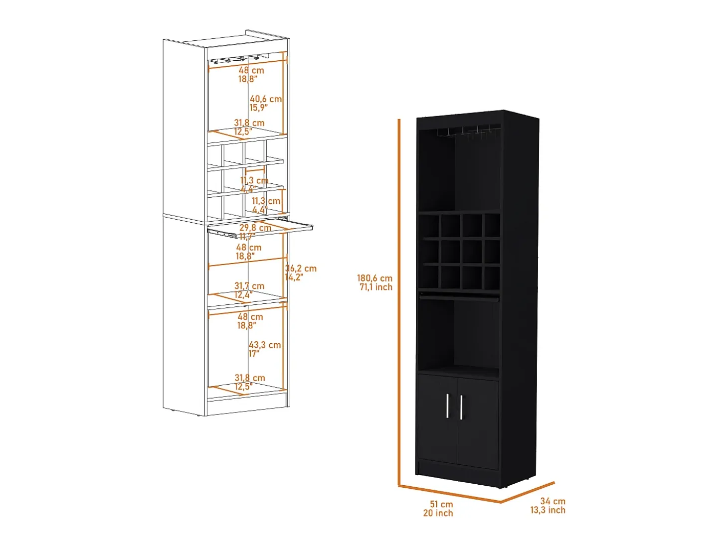 Gabinete para bar Kevil, wengué