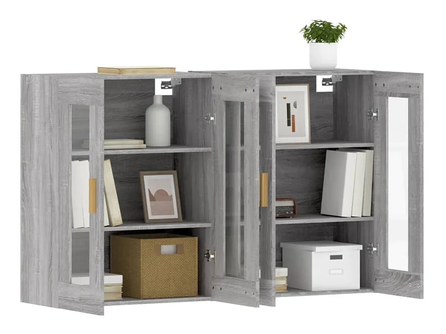 Gabinetes de pared de 2 piezas de madera de ingeniería gris Sonoma