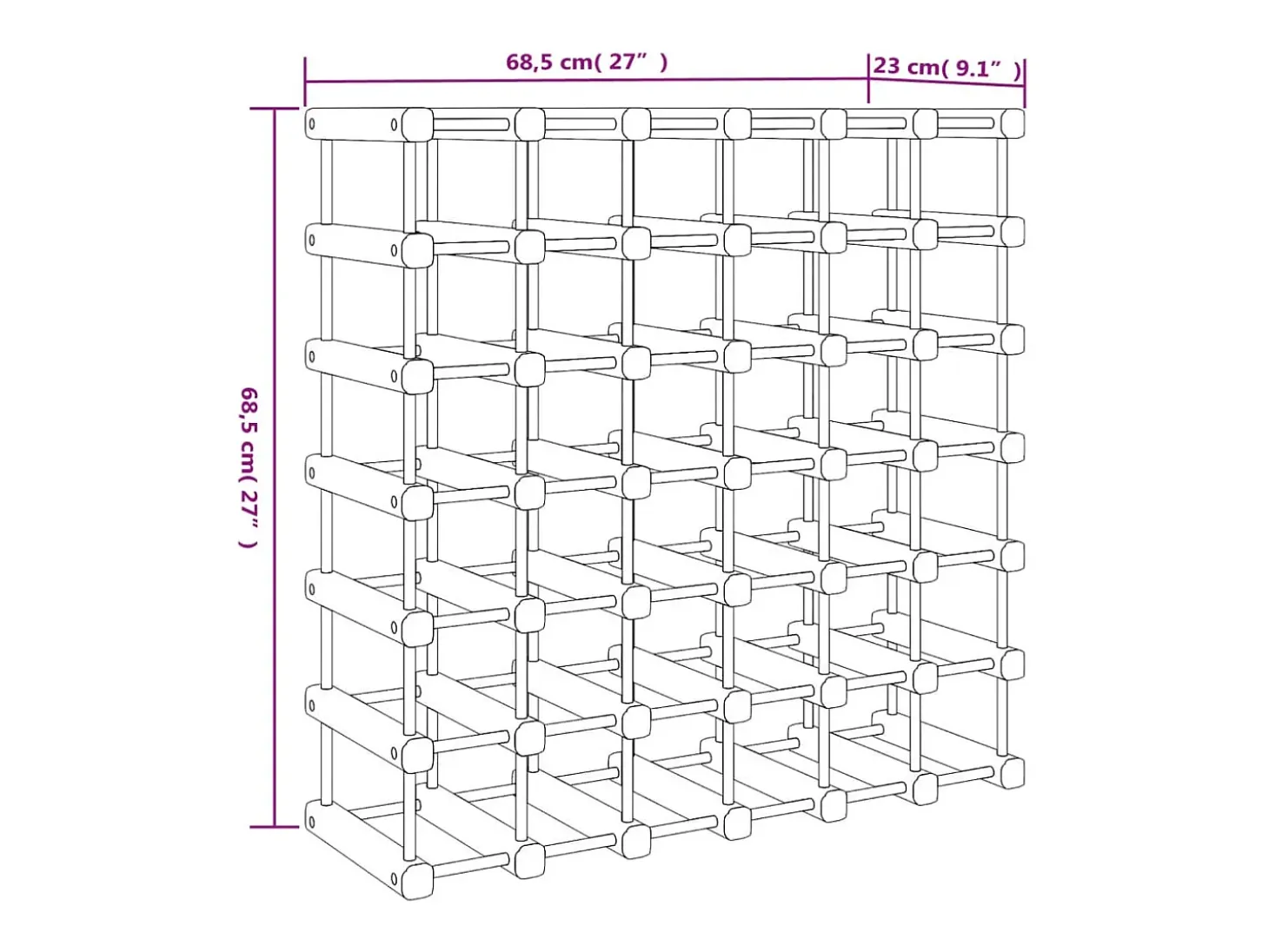 Geesje Botellero para 42 botellas madera maciza pino 68,5x23x68,5 cm
