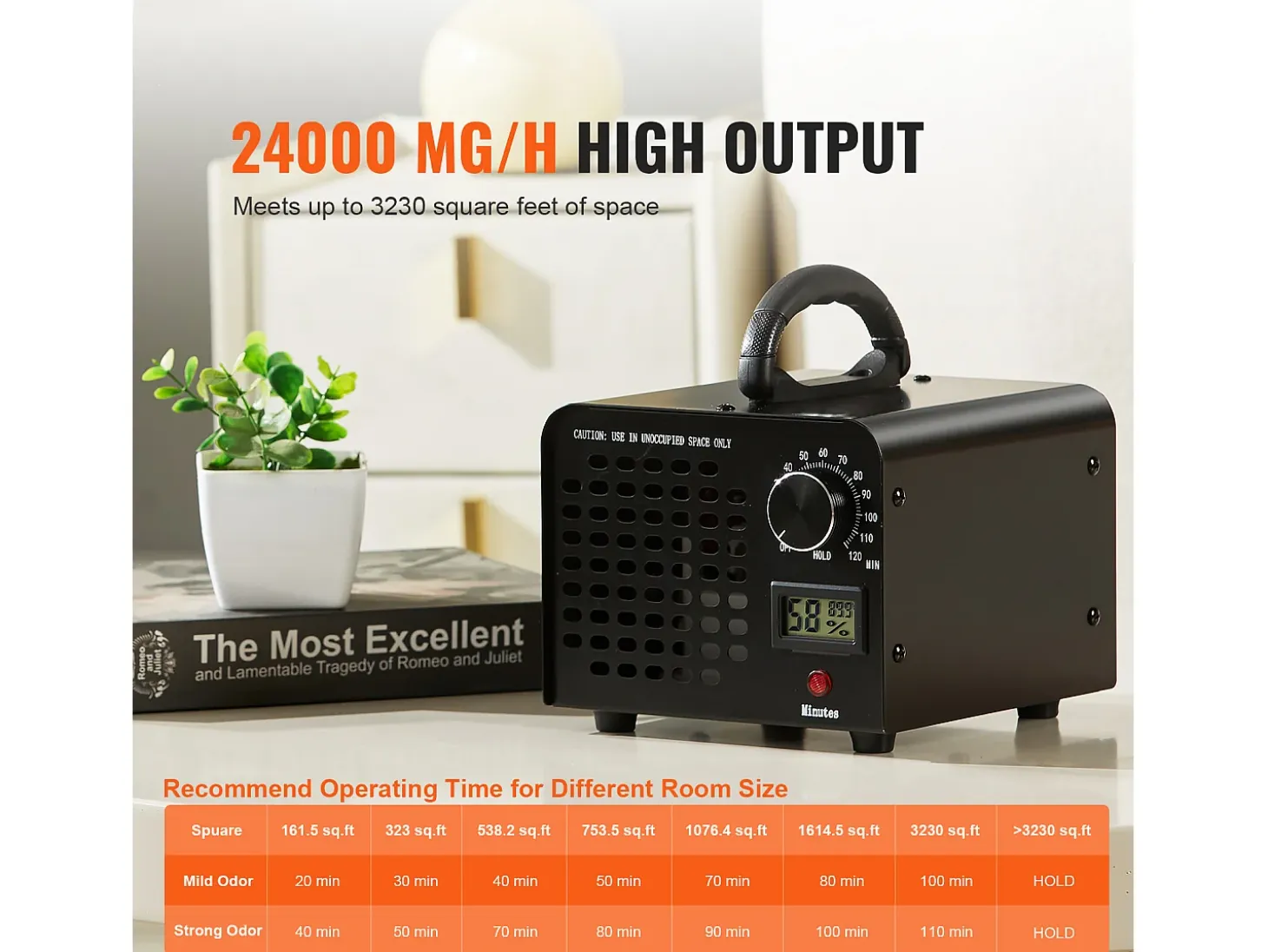 Generador de Ozono SucceBuy, Máquina de Ozono de 24000 mg/h con Cronómetro de 0 a 120 Minutos